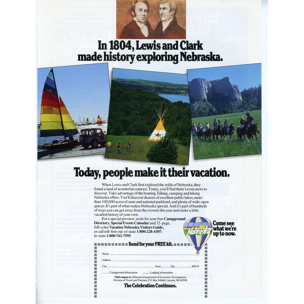 Vintage 1980s Print Ad Nebraska NE Tourism Lewis & Clark History Travel Vacation